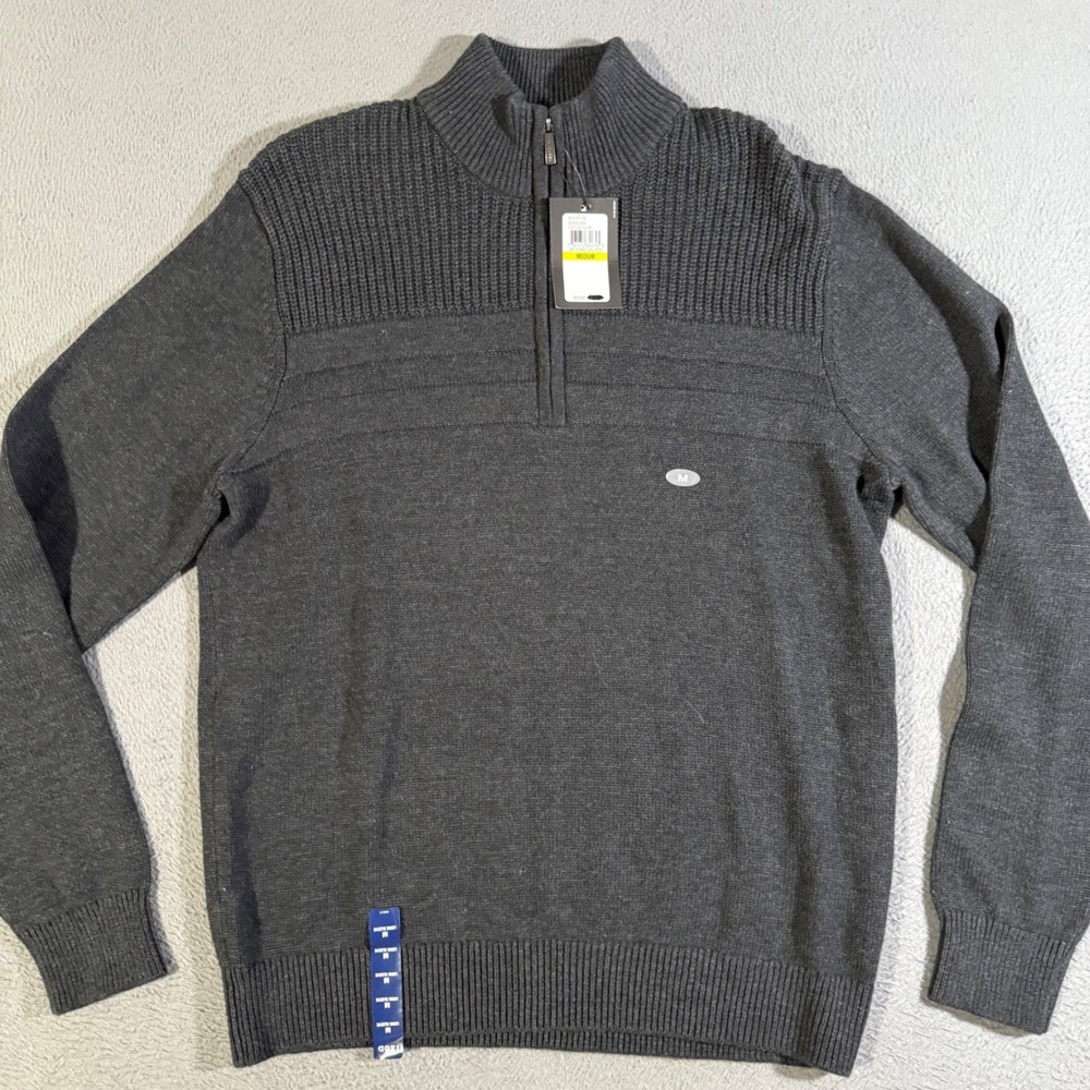 Van Heusen FLEX Mens Dark Charcoal Heather 1/4‎ Zip Pullover Sweater Med Jumper